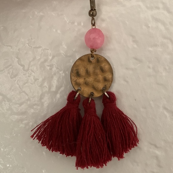 Anthropologie Earrings Tassels Pink Dangle Bead Shepherd’s Hook Summer Vacation - Picture 6 of 11